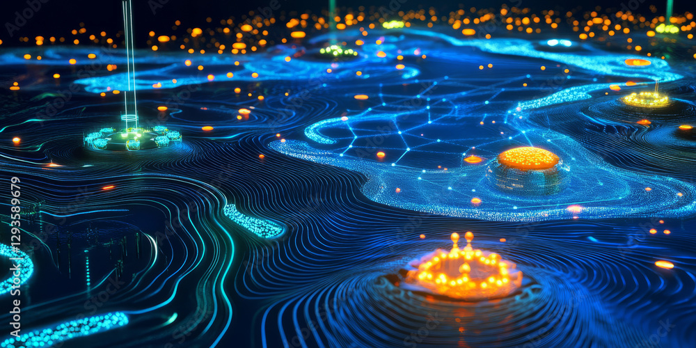 Poster a mesmerizing futuristic ai-driven oceanic carbon capture system, displaying glowing cybernetic real