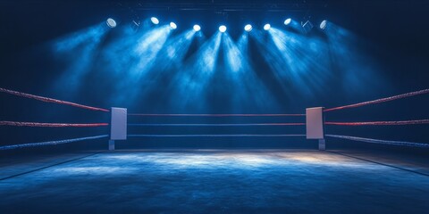Empty MMA fighting ring with spotlight and mist on the isolated white background.