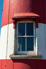 Obraz premium Close-up view of Ann Arbor lighthouse detail, weathered wood texture, vertical, aged, michigan