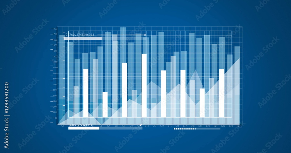 Poster image of diagram and data processing on blue background