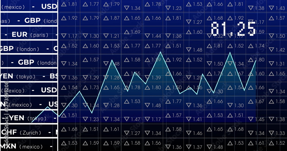 Poster image of diagram and data processing on blue background