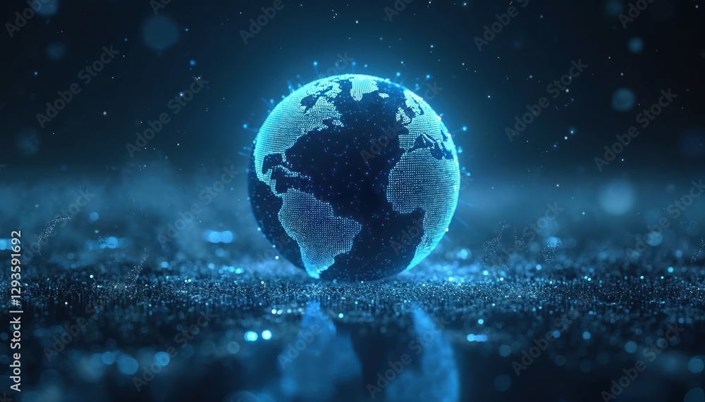Poster 3d rendering of digital earth globe surrounded by glowing blue particles. conceptual web cyberspace 