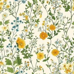 Wandcirkels Aquarel prints patronen Floral seamless pattern in vintage rustic style, colored garden illustration  © BloomPix