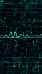 Fototapeta premium Cyan Heartbeat Line on Dark Blue Grid Background, Abstract Vector Art, Medical or Technology Concept