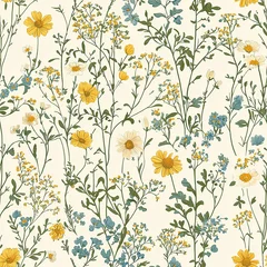 Floral seamless pattern in vintage rustic style, colored garden illustration
