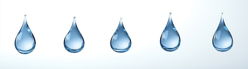 Five Water Droplets on a Light Gray Background for Decorative Use