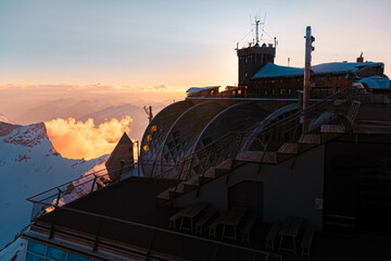 Alpine sunset or sundowner at Mount Zugspitze, Top of Germany, Garmisch-Partenkirchen, Werdenfelser...