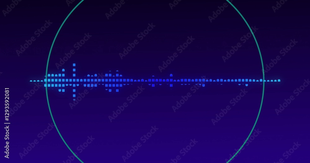 Poster sound wave image with blue and green dots on dark background