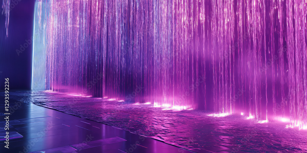 Poster a mesmerizing abstract background with cascading, shimmering neon strands, forming an intricate cybe