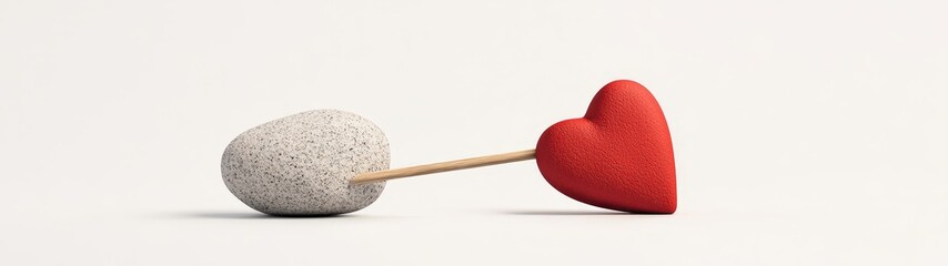 Red Heart on Stone with Skewer Symbolizing Love and Connection