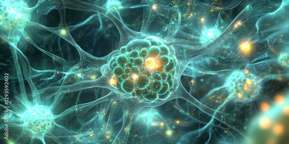 Poster a futuristic visualization of a high-speed ai-powered data network, featuring glowing cybernetic con