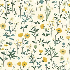 Floral seamless pattern in vintage rustic style, colored garden illustration
