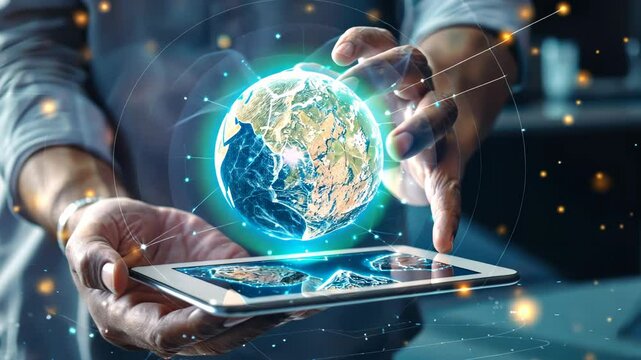 Celebrating Asteroid Day with a tablet showcasing an AR asteroid in hands. Asteroid Day - Powered by Adobe