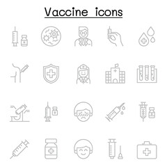 Vaccine icons set in thin line style