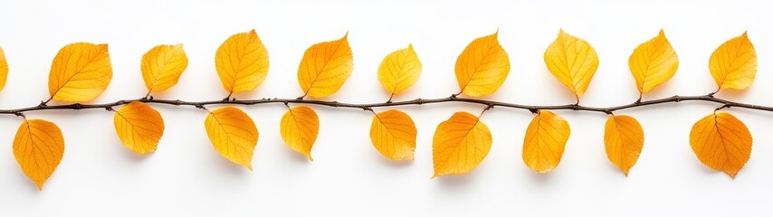 Naklejka premium Autumn Leaves on a Branch Against a Clean White Background