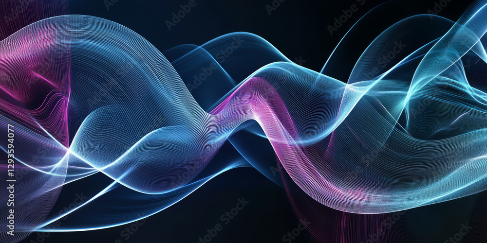 Poster a sleek and dynamic abstract background with luminous, spiraling neon currents, softly blending into