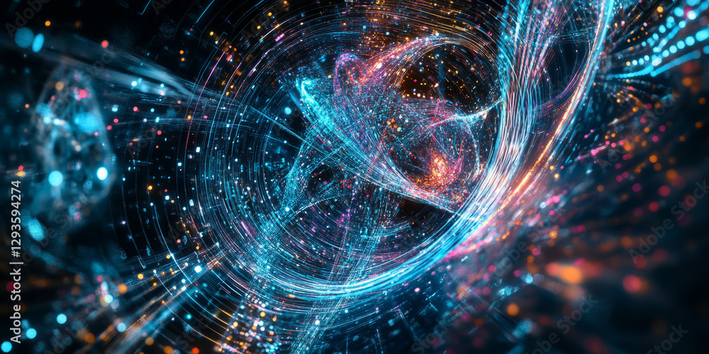 Aufkleber a swirling mass of ai-powered quantum data, forming an intricate futuristic cybernetic network with 