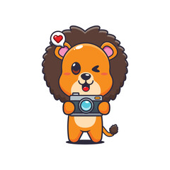 Lion cartoon vector illustration with camera