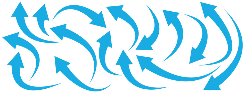 Blue arrows set. Curved arrows. Arrow sign. Flat style icons. set of Blue curve arrow icon vectors. long arrow icon vector illustration.