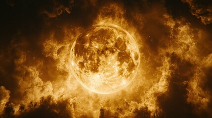 Obraz premium Fiery Moon Through Storm Clouds