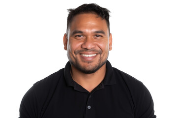 Obraz premium Confident Indigenous Australian male logistics coordinator in polo shirt isolated on transparent white background