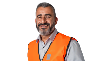 Reliable middle-aged Arab male supply chain manager in vest isolated on transparent white background