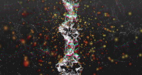 Image of spots and dna strand on black background