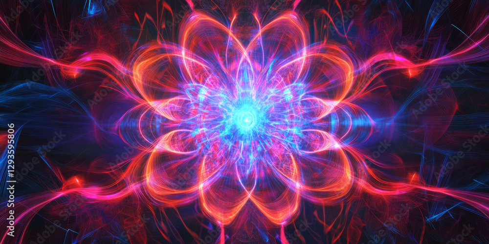 Poster a glowing futuristic ai-driven quantum energy core, radiating pulsating cybernetic light, swirling h