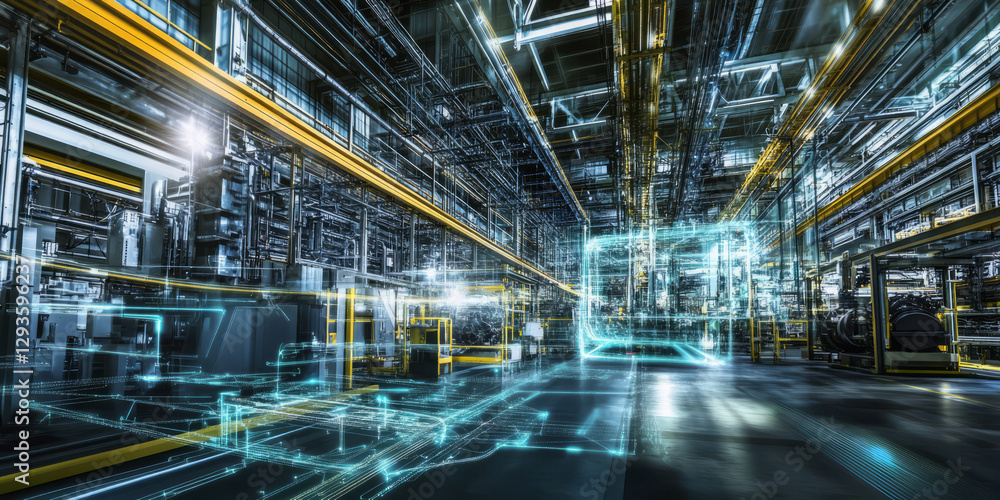 Aufkleber a futuristic ai-driven predictive maintenance network, displaying glowing cybernetic real-time indus