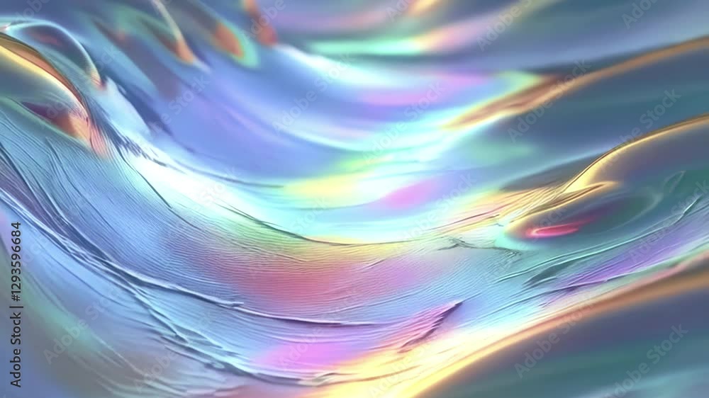 Aufkleber Abstract digital animation of flowing colorful waves of shimmering light dominated by delicate tones of gold, aquamarine and lilac. This is endless liquid energy in motion