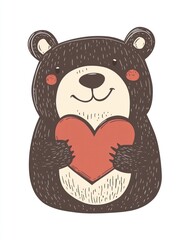 Obraz premium Cute bear holding heart, Valentine's Day card (1)