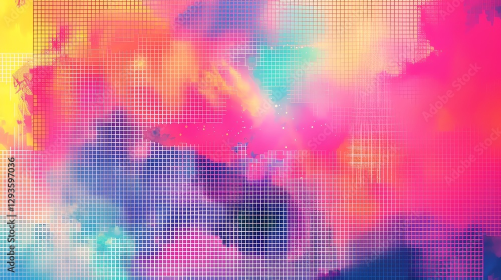 Aufkleber abstract digital art with a grid pattern and colorful hues.
