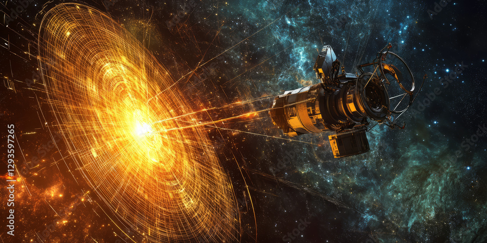 Aufkleber a futuristic ai-powered deep-space telescope visualization, featuring glowing cybernetic cosmic sign