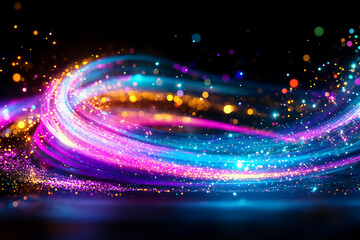 Glowing Neon Spiral with Shifting Iridescent Colors of Pink, Teal, and Gold Moving in Dynamic, Fluid Motion for Abstract Art and Light Effect Concepts