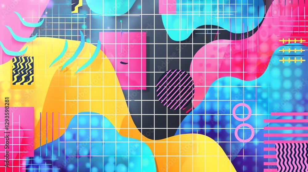 Poster A colorful, abstract geometric design with a grid pattern.