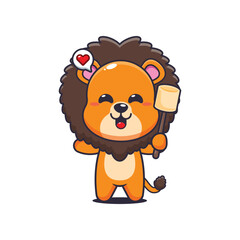 Lion cartoon vector illustration eating marshmallow