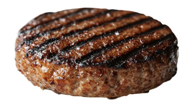 Grilled burger patty with perfect grill marks, ideal for a summer cookout or outdoor barbecue event