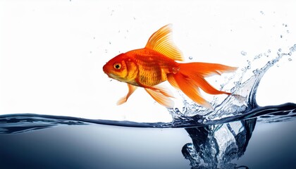 Goldfish Leaping Gracefully from a CrystalClear Pond Amidst Lush Aquatic Plants, Capturing Joy and Serenity in the Aquatic World