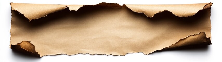 Torn Brown Paper with Rough Edges and Textured Surface Background