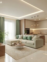 Fototapeta premium Modern luxury apartment showcases a living room with excellent design