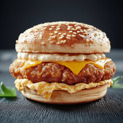 ried chicken burger, with melted cheese and mayo sauce and orange sauce