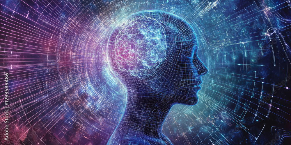 Poster a mesmerizing futuristic ai-driven immersive therapy environment, displaying glowing cybernetic neur