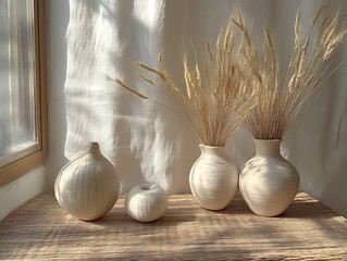 Elegant Ceramic Vases with Dried Wheat Home Decor