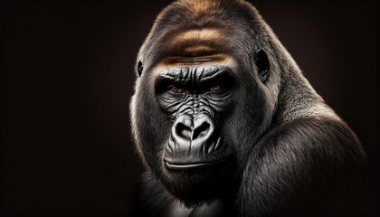 Majestic Silverback Gorilla in Deep Focus, A Solemn Gaze Amidst the Lush African Rainforest, Showcasing the Mystique and Power of Natures Gentle Giants.