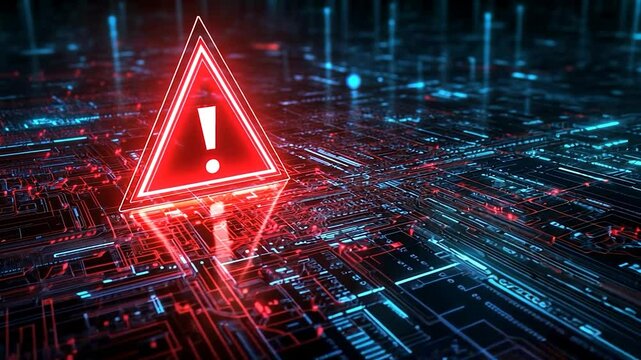 Warning sign over digital circuit board