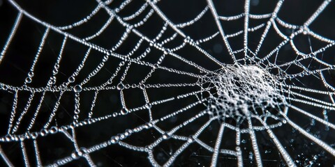 Spider web with water droplets on it