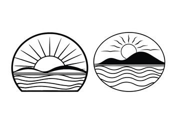 Sunrise Landscape Logo with Mountains and Waves