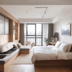 Modern bedroom features and interior design with furniture pieces