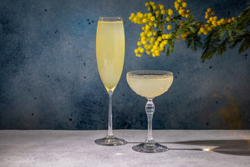 Mimosa cocktails with garnish celebrating spring season