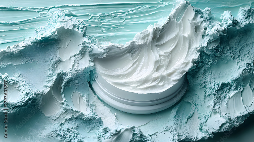 Aufkleber aqua clay texture: swirling patterns of light teal clay, with a pristine white circular element nest